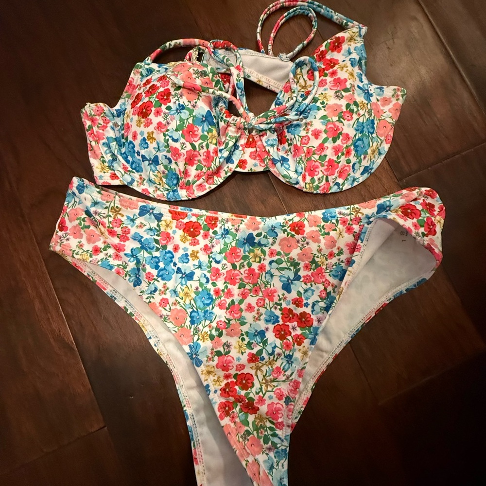 Pink and Blue Floral Bikini Set